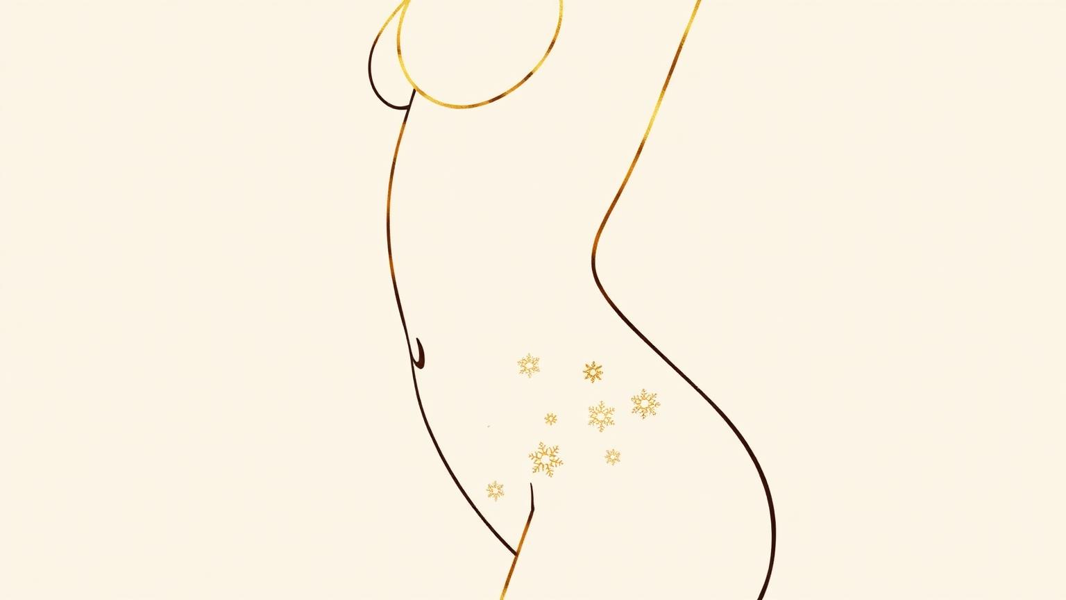 Ilustração line-art dourada de criolipólise com placa
